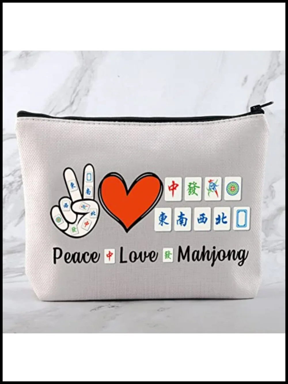 Funny Mahjong Waterproof Toiletry Cosmetic Bag Polyester Zip Pouch